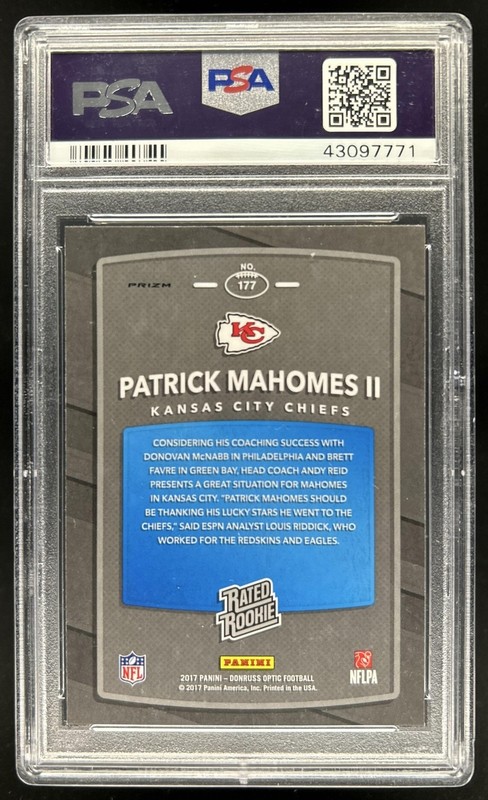 2017 Panini Donruss Optic Patrick Mahomes II Pink RC Rated Rookie #177 PSA 10 view 2