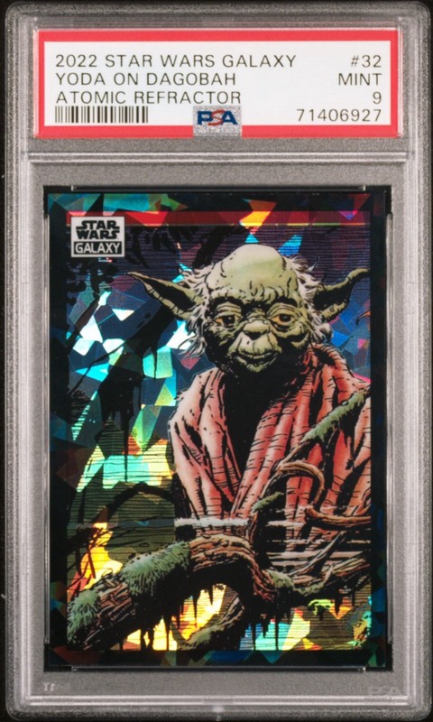 2022 Topps Chrome Star Wars Galaxy #32 YODA DAGOBAH Atomic Refractor #/150 PSA 9