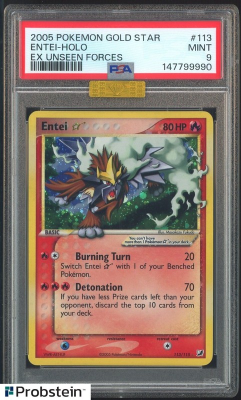 2005 Pokemon Gold Star Ex Unseen Forces #113 Entei - Holo PSA 9 MBA GOLD DIAMOND
