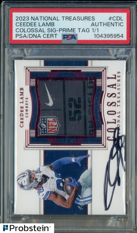 2023 National Treasures Colossal CeeDee Lamb Tag Patch 1/1 PSA/DNA AUTO