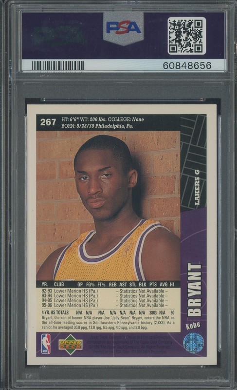 1996 Collector's Choice #267 Kobe Bryant Lakers RC Rookie HOF PSA 10 GEM MINT view 2