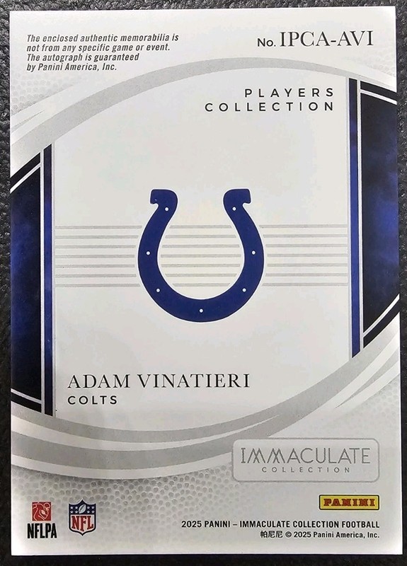 ADAM VINATIERI 2025 Immaculate Players Collection Triple Patch Tag Auto 37/99 view 2