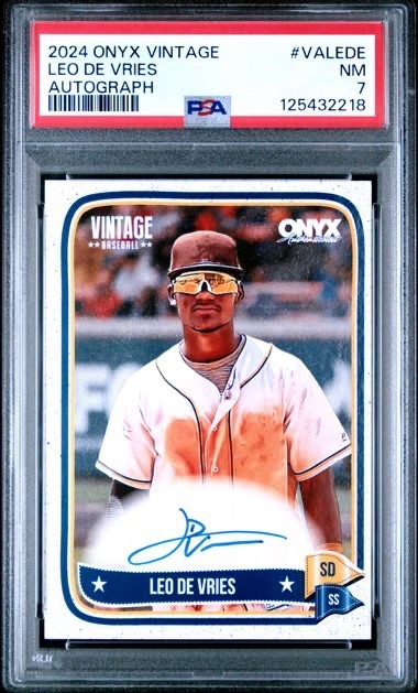 LEO DE VRIES 2024 Onyx Authenticated Vintage Baseball Blue Ink Auto PSA 7 POP 2 view 2