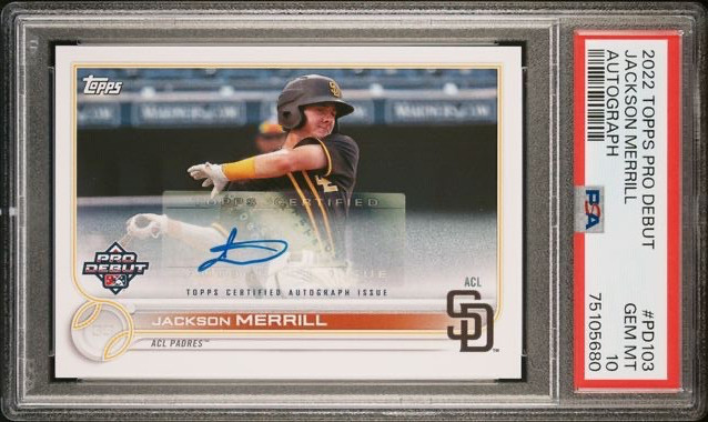 JACKSON MERRILL 2022 Topps Pro Debut #PD103 Autograph PSA 10 RC Auto Padres
