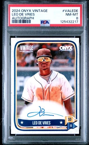 LEO DE VRIES 2024 Onyx Authenticated Vintage Baseball Blue Ink Auto PSA 8 POP 1