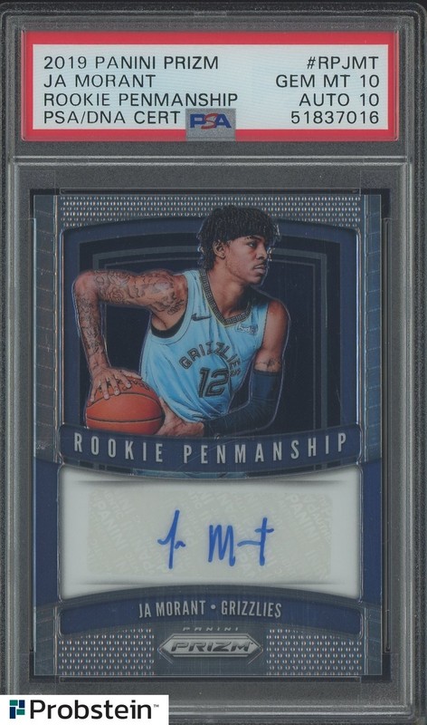 2019-20 Panini Prizm Rookie Penmanship JA Morant RC PSA 10 PSA/DNA AUTO 10