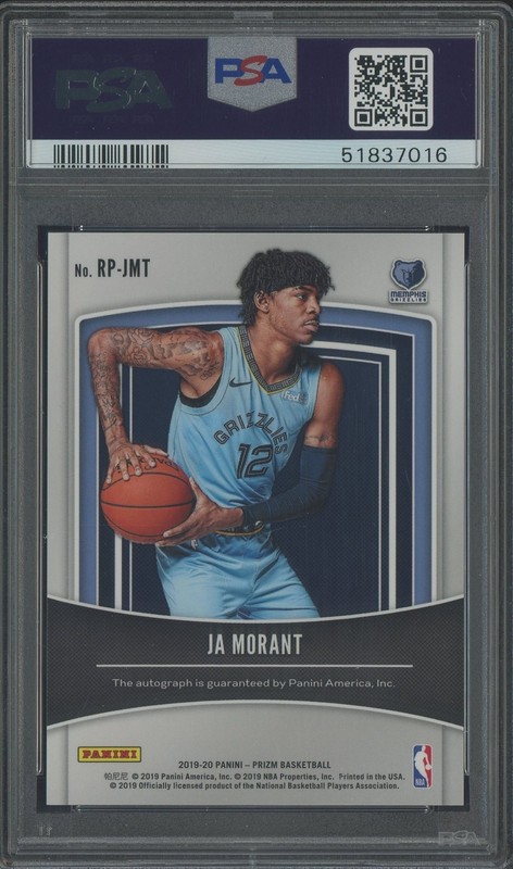 2019-20 Panini Prizm Rookie Penmanship JA Morant RC PSA 10 PSA/DNA AUTO 10 view 2