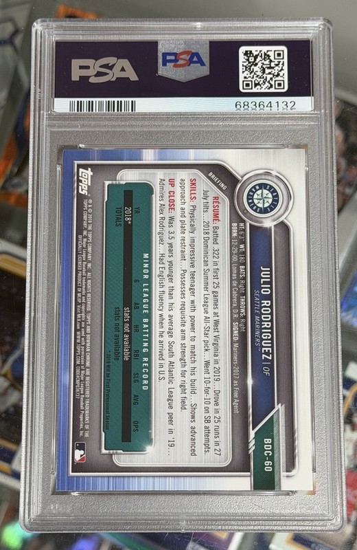 2019 Bowman Chrome Draft JULIO RODRIGUEZ BDC-60 Seattle Mariners PSA 10 GEM MINT view 2