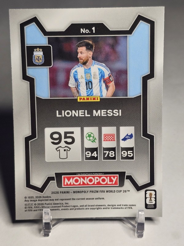 2026 Panini Monopoly Prizm FIFA World Cup Lionel Messi #1 Argentina BASE view 2