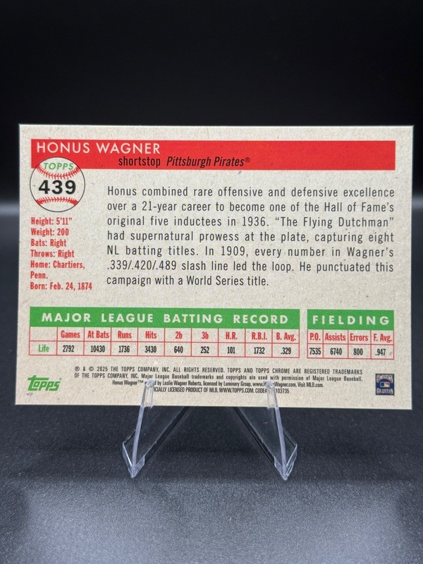 2025 Topps Chrome Platinum Honus Wagner Gold Vibrations Refractor Bookend 50/50 view 2