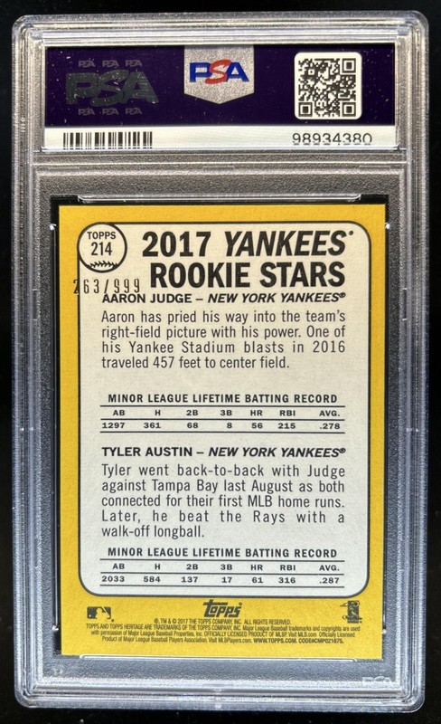 2017 Topps Heritage Yankees Rookie Stars Aaron Judge Austin Chrome #/999 PSA 10 view 2