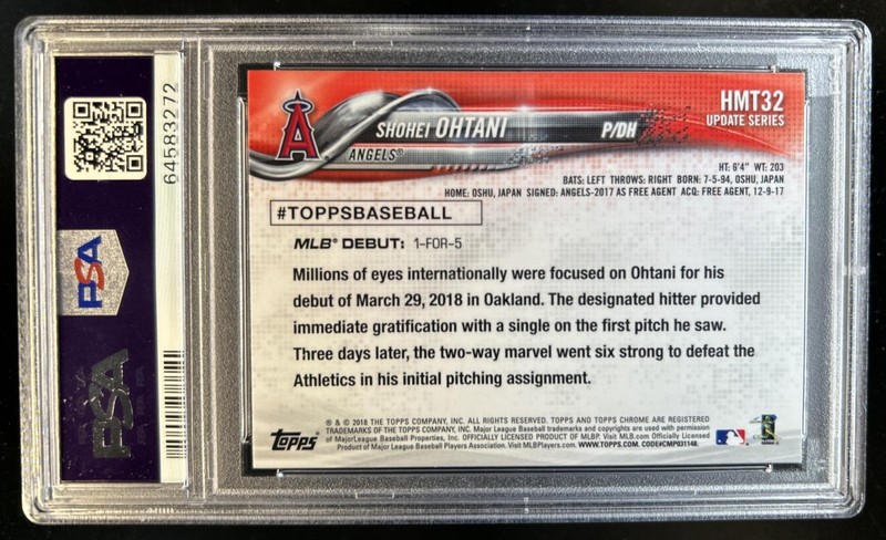 2018 Topps Chrome Update Shohei Ohtani RC Rookie #HMT32 Angels PSA 10 GEM MINT view 2
