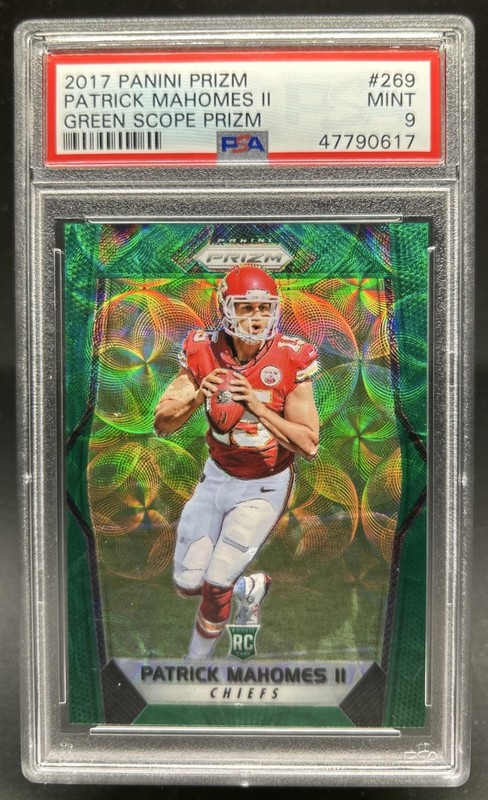 2017 Panini Prizm Patrick Mahomes II RC Green Scope Rookie #/99 Chiefs PSA 9