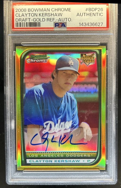 2008 Bowman Chrome Draft Clayton Kershaw Gold Refractor Auto RC #26/50 PSA AUTH