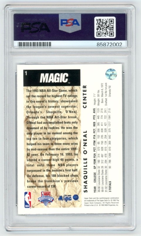 SHAQ SHAQUILLE O'NEAL Signed 1992 UD Upper Deck Trade ROOKIE Card + PSA Auto view 2