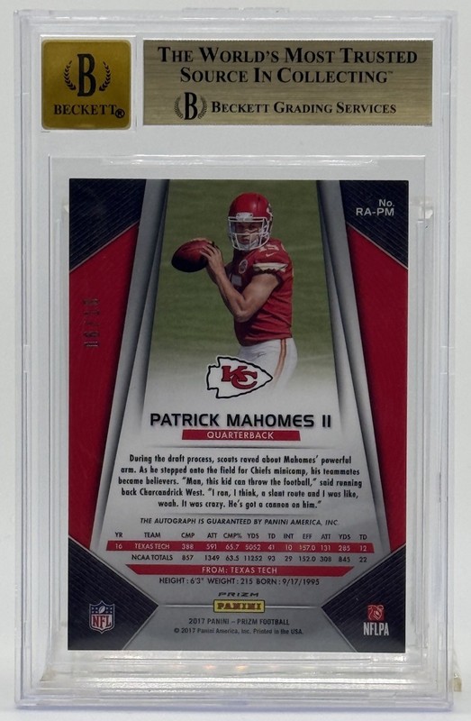 Patrick Mahomes - 2017 Prizm Rookie True Gold Auto /10 BGS PRISTINE 10/10 Pop 1 view 2