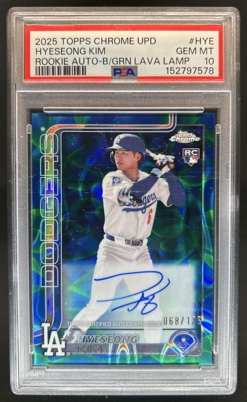 2025 Topps Chrome Hyeseong Kim Rookie Lava Lamp Auto Blue/Green #/175 PSA 10