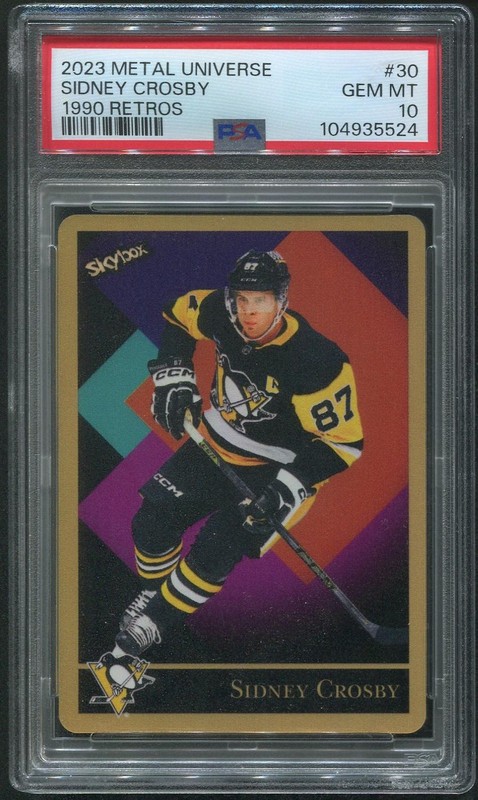2023/24 Metal Universe Hockey #30 Sidney Crosby '90 Skybox Metal Retros PSA 10