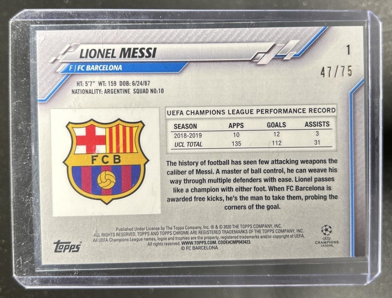 2019 Topps Chrome Sapphire UEFA Lionel Messi Green Refractor #/75 Barcelona view 2