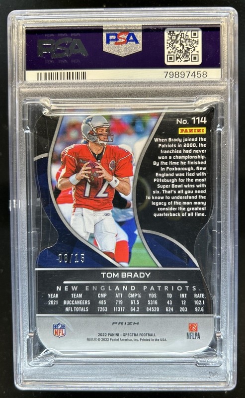 2022 Panini Spectra Tom Brady Neon Orange Die Cut #/15 Patriots PSA 9 view 2