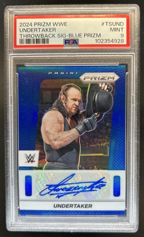 2024 Panini Prizm WWE Undertaker Throwback Signatures Blue Auto #/49 PSA 9
