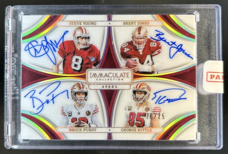 2024 Immaculate George Kittle Brent Jones Brock Purdy Steve Young Quad Auto #/25