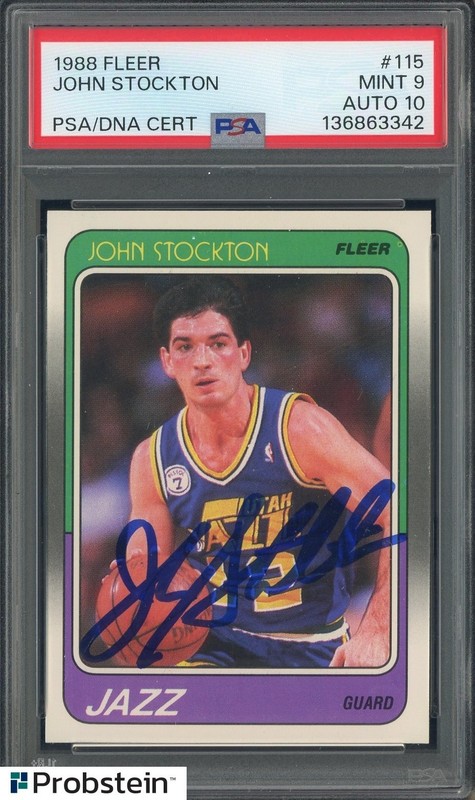 1988 Fleer Basketball #115 John Stockton RC Rookie HOF PSA 9 PSA/DNA 10 AUTO