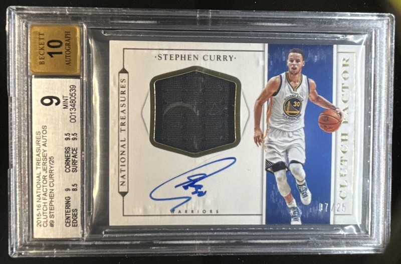 2015-16 National Treasures Stephen Curry Clutch Factor Jersey Auto #/25 BGS 9/10