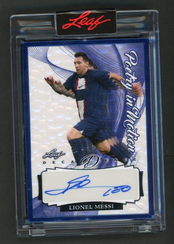 2022 Leaf Decadence Lionel Messi Poetry in Motion Auto Blue #/5 #PM-LM1