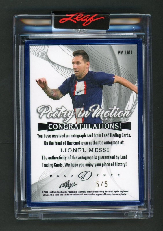 2022 Leaf Decadence Lionel Messi Poetry in Motion Auto Blue #/5 #PM-LM1 view 2