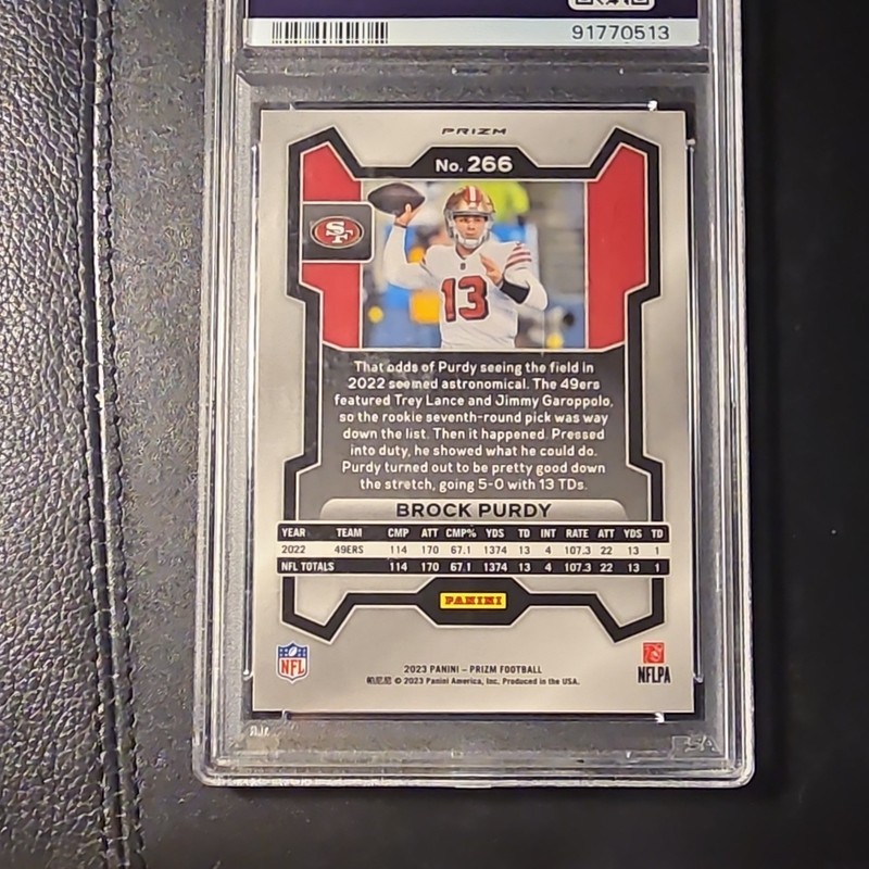 2023 Panini Prizm Brock Purdy #266 Disco Prizm PSA 10 San Francisco 49ers view 2