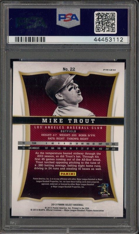 2013 Panini Select Silver Prizm #22 Mike Trout Angels PSA 10 GEM MINT view 2