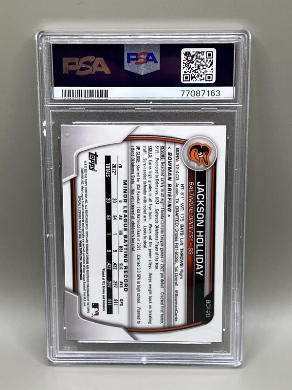 PSA 10 2023 Bowman - Chrome Jackson Holliday #BCP-20 Blue RayWave Refract view 2