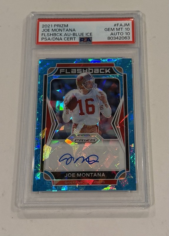 2021 Prizm Joe Montana Flashback Blue Ice Auto PSA 10 # 21/85