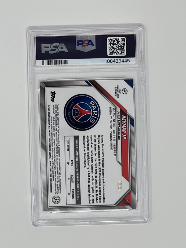 21/22 Topps Chrome Neymar Jr Gold Refractor /50 PSA 10 view 2