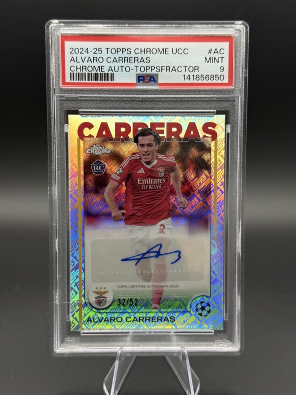 🚀 2024-25 Topps Chrome UCC Álvaro Carreras RC Auto Toppsfractor /52 PSA 9