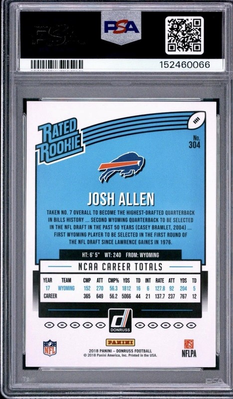 2018 Panini Donruss - Rated Rookie Josh Allen #304 PSA 9 (RC) Bills view 2