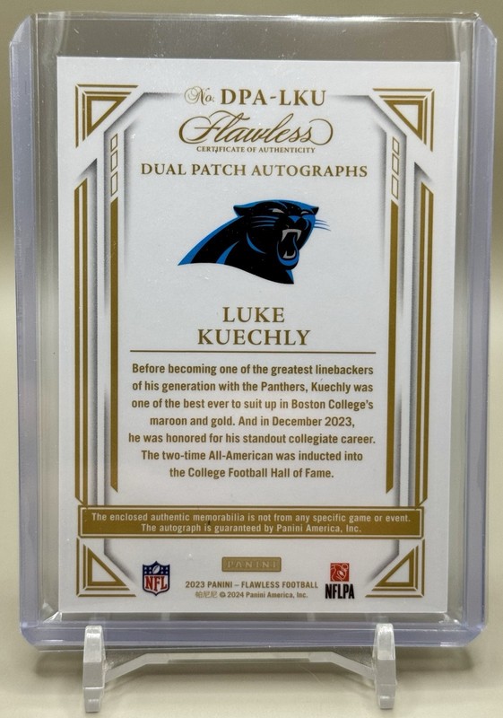 2023 Panini Flawless Luke Kuechly Dual Patch Auto #09/25 view 2