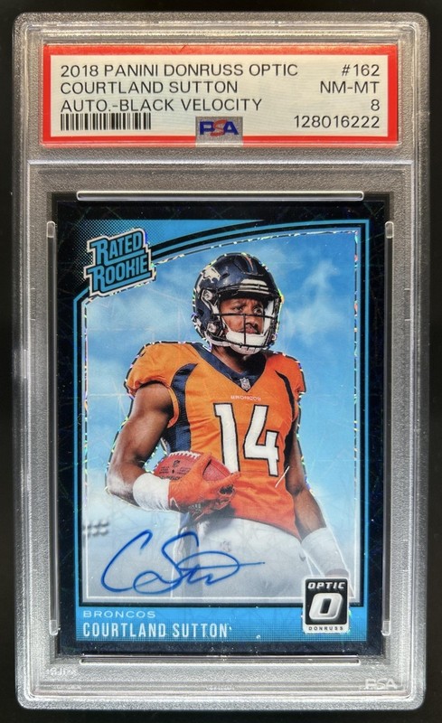 2018 Donruss Optic Courtland Sutton Rated Rookie Auto Black Velocity #/25 PSA 8