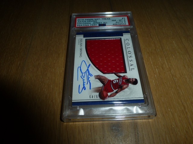 2016 National Treasures COLOS Julius Erving #3 HOF Jersey Patch /49 PSA 8 AUTO 8