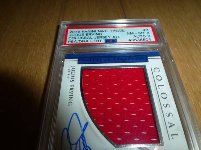 2016 National Treasures COLOS Julius Erving #3 HOF Jersey Patch /49 PSA 8 AUTO 8 view 2