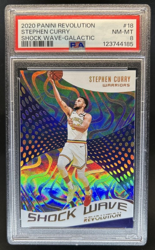 2020-21 Panini Revolution Stephen Curry Shock Wave Galactic #18 Warriors PSA 8