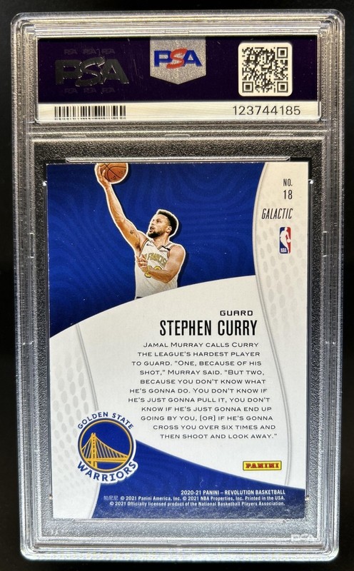 2020-21 Panini Revolution Stephen Curry Shock Wave Galactic #18 Warriors PSA 8 view 2