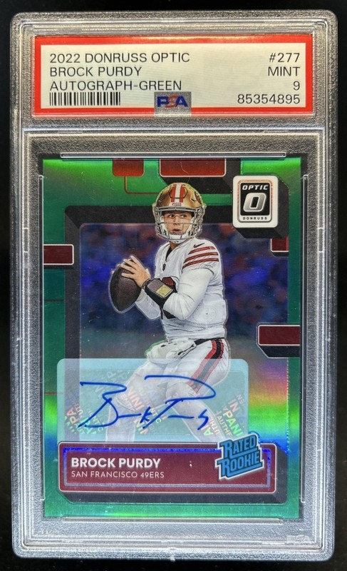 2022 Panini Donruss Optic Brock Purdy Rated Rookie Auto Green RC #/5 49ers PSA 9