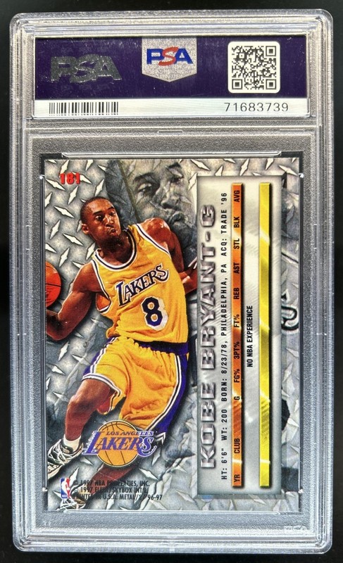 1996 Skybox Metal Kobe Bryant Rookie RC #181 Lakers PSA 8 view 2
