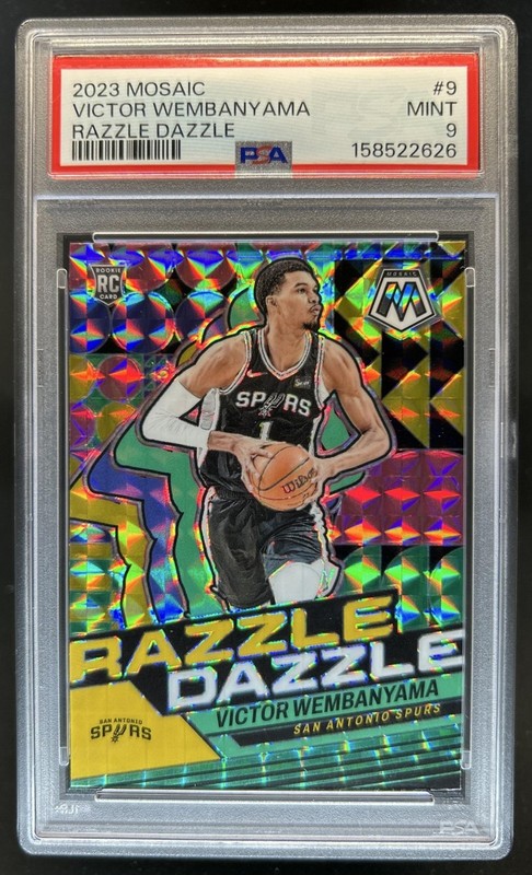 2023-24 Panini Mosaic Victor Wembanyama Razzle Dazzle RC Rookie #9 Spurs PSA 9