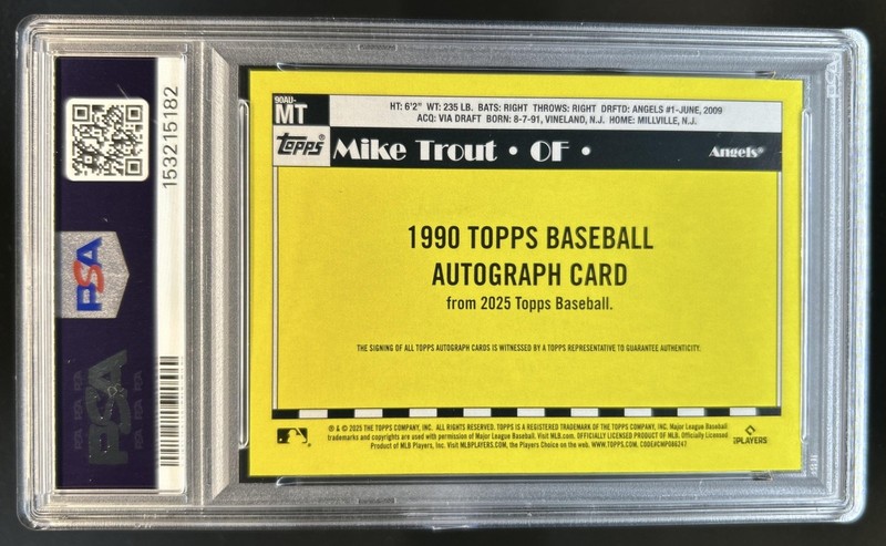 2025 Topps Mike Trout 1990 Baseball Auto Autograph #90AU-MT Angels PSA 9 view 2
