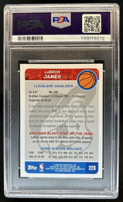 2003 Topps Bazooka LeBron James Variation Rookie RC VAR #223b Cavaliers PSA 8 view 2