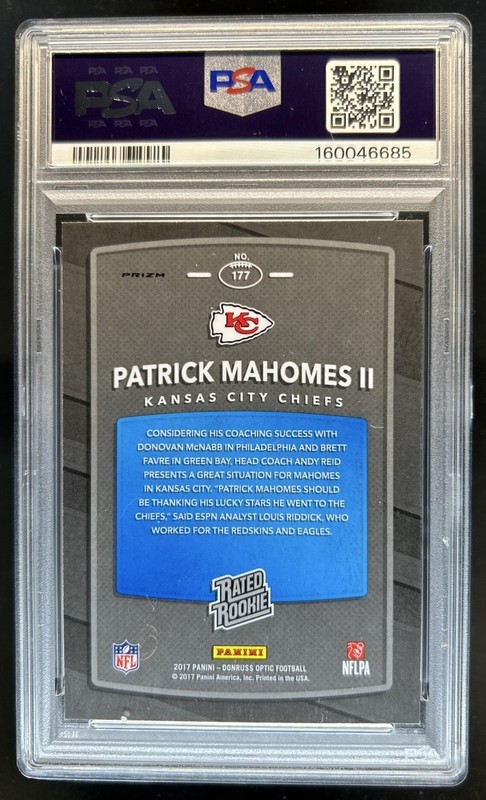 2017 Panini Donruss Optic Patrick Mahomes II Holo RC Rated Rookie #177 PSA 10 view 2