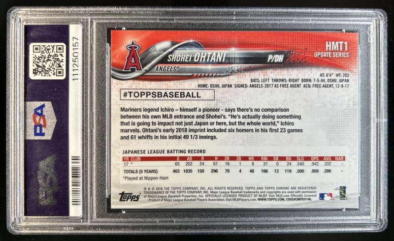 2018 Topps Chrome Update Shohei Ohtani RC Rookie #HMT1 Angels PSA 10 GEM MINT view 2